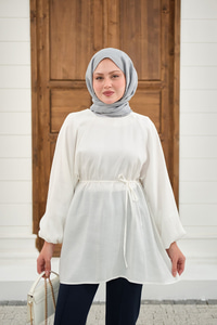 Bel Bağlamalı Tunik Beyaz