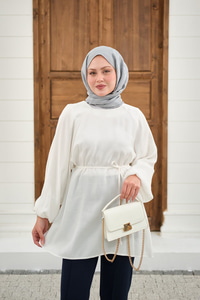 Bel Bağlamalı Tunik Beyaz