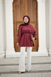Bel Bağlamalı Tunik Bordo