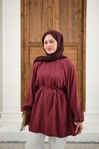 Bel Bağlamalı Tunik Bordo