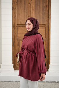 Bel Bağlamalı Tunik Bordo