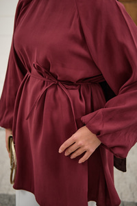 Bel Bağlamalı Tunik Bordo