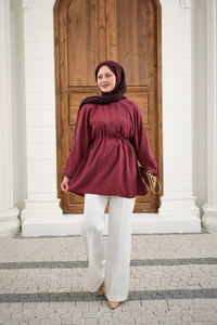 Bel Bağlamalı Tunik Bordo