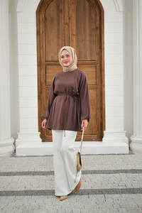 Bel Bağlamalı Tunik Kahverengi