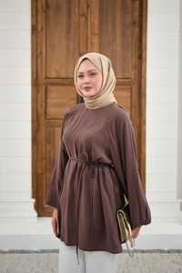 Bel Bağlamalı Tunik Kahverengi