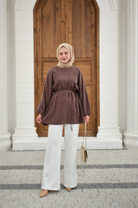 Bel Bağlamalı Tunik Kahverengi
