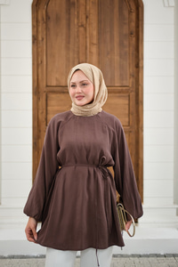Bel Bağlamalı Tunik Kahverengi