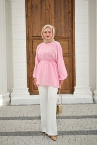 Bel Bağlamalı Tunik Pembe