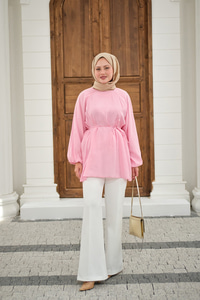 Bel Bağlamalı Tunik Pembe