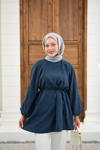 Bel Bağlamalı Tunik Petrol Mavi