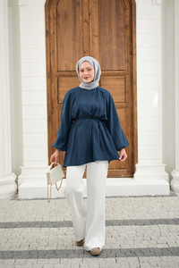 Bel Bağlamalı Tunik Petrol Mavi