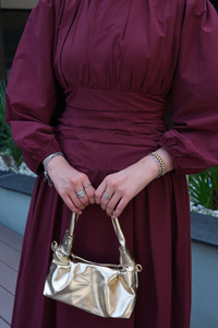 Bel Büzgü Detay Elbise Bordo