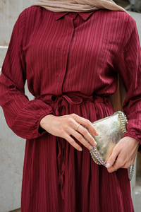 BEL BUZGULU ELBISE Bordo