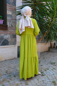 Bel Büzgülü Elbise Fıstık Yeşili