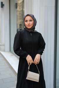 Bel Büzgülü Elbise Siyah