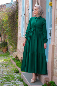 BEL BUZGULU ELBISE ZUMRUT YESIL