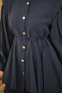 Bel Büzgülü Gold Düğme Detay Pantolonlu Takım Lacivert