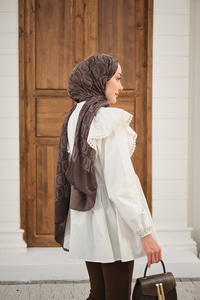 Bel Büzgülü Pile Detay Bisiklet Yaka Gömlek Beyaz