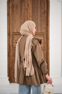 Bel Büzgülü Pile Detay Bisiklet Yaka Gömlek Kahverengi