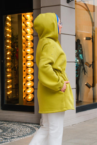 Bel Büzgülü Taşlı Kapüşonlu Sweatshirt Yağ Yeşil