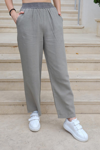 Bel Detaylı Pantolon Haki Yeşil