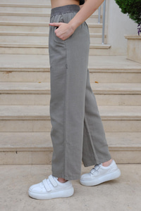 Bel Detaylı Pantolon Haki Yeşil