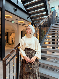 Bel Lastik Detay Etnik Desen Şifon Etek Kahverengi