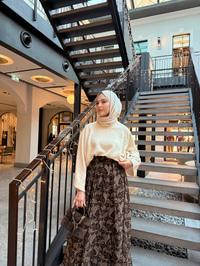 Bel Lastik Detay Etnik Desen Şifon Etek Kahverengi