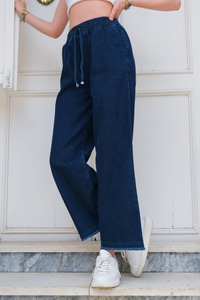 Bel Lastikli Bol Paça Pantolon Lacivert