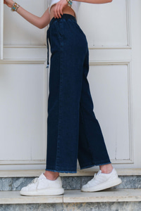 Bel Lastikli Bol Paça Pantolon Lacivert