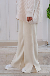 Bel Lastikli Bol Paça Triko Pantolon Krem