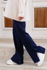 Bel Lastikli Bol Paça Triko Pantolon Lacivert