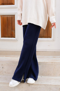 Bel Lastikli Bol Paça Triko Pantolon Lacivert