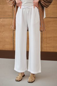 Bel Lastikli Bol Pantolon Beyaz