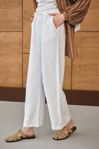 Bel Lastikli Bol Pantolon Beyaz
