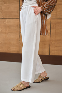 Bel Lastikli Bol Pantolon Beyaz