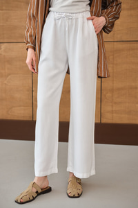 Bel Lastikli Bol Pantolon Beyaz