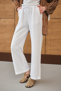 Bel Lastikli Bol Pantolon Beyaz