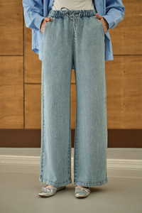 Bel Lastikli Bol Pantolon Buz Mavi