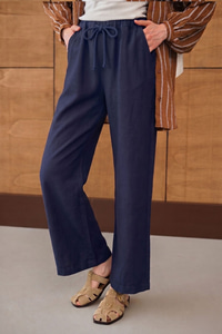 Bel Lastikli Bol Pantolon Koyu Mavi