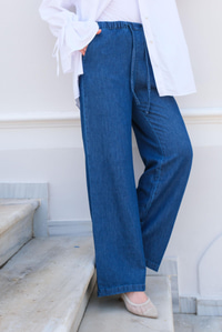 Bel Lastikli Bol Pantolon Koyu Mavi