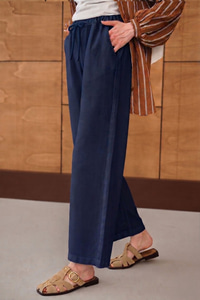 Bel Lastikli Bol Pantolon Koyu Mavi