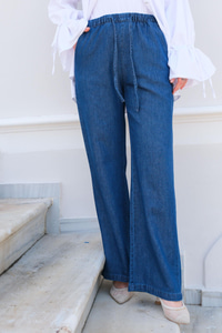 Bel Lastikli Bol Pantolon Koyu Mavi