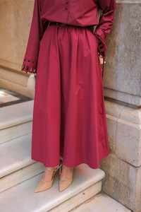 Bel Lastikli Etek Bordo