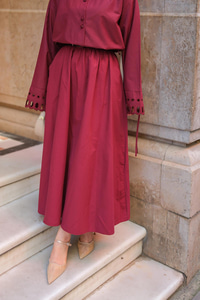 Bel Lastikli Etek Bordo