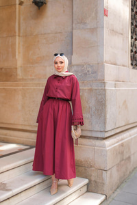 Bel Lastikli Etek Bordo