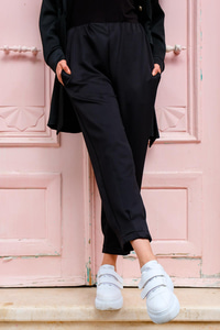 Bel Lastikli Havuç Paça Pantolon Siyah