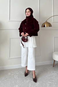 Bel Lastikli Pileli Regular Tül Etek İçlik Beyaz