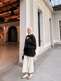 Bel Lastikli Pileli Regular Tül Etek İçlik Siyah