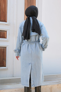 Bel Ve Kol Bağlamalı Trençkot Açık Mavi